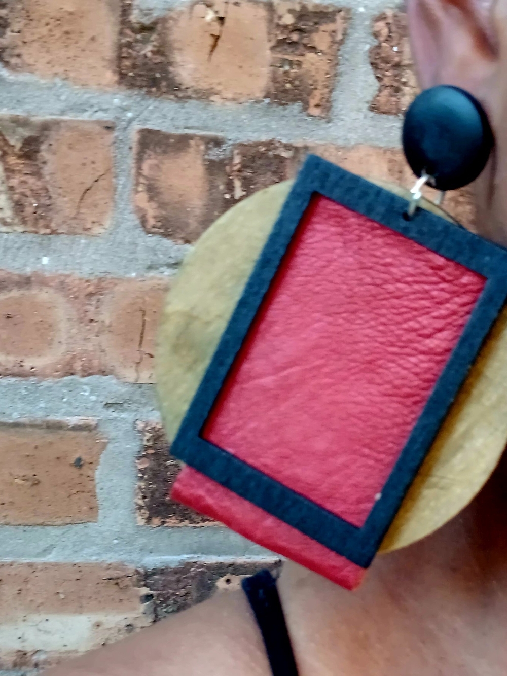 Bold Geometric Red Leather & Gold Statement Earrings